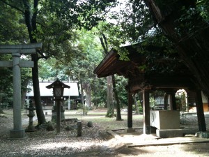 神明神社 手水舎の横から拝殿を望む
