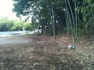 天王山塚の下の更地。倉庫かなにかの建物が立っていたらしい（建て替えの準備中か？）